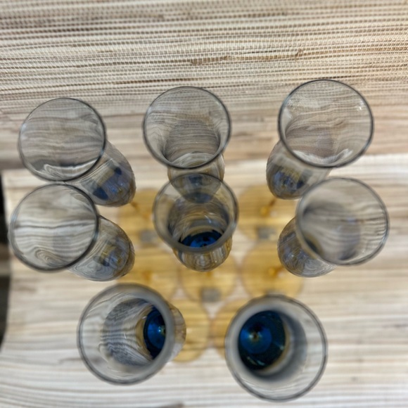 2 - 1993 VTG MIKASA Flute Champagne Pair Stem Wine Glass Blue Yellow Set Ombré - Picture 6 of 12